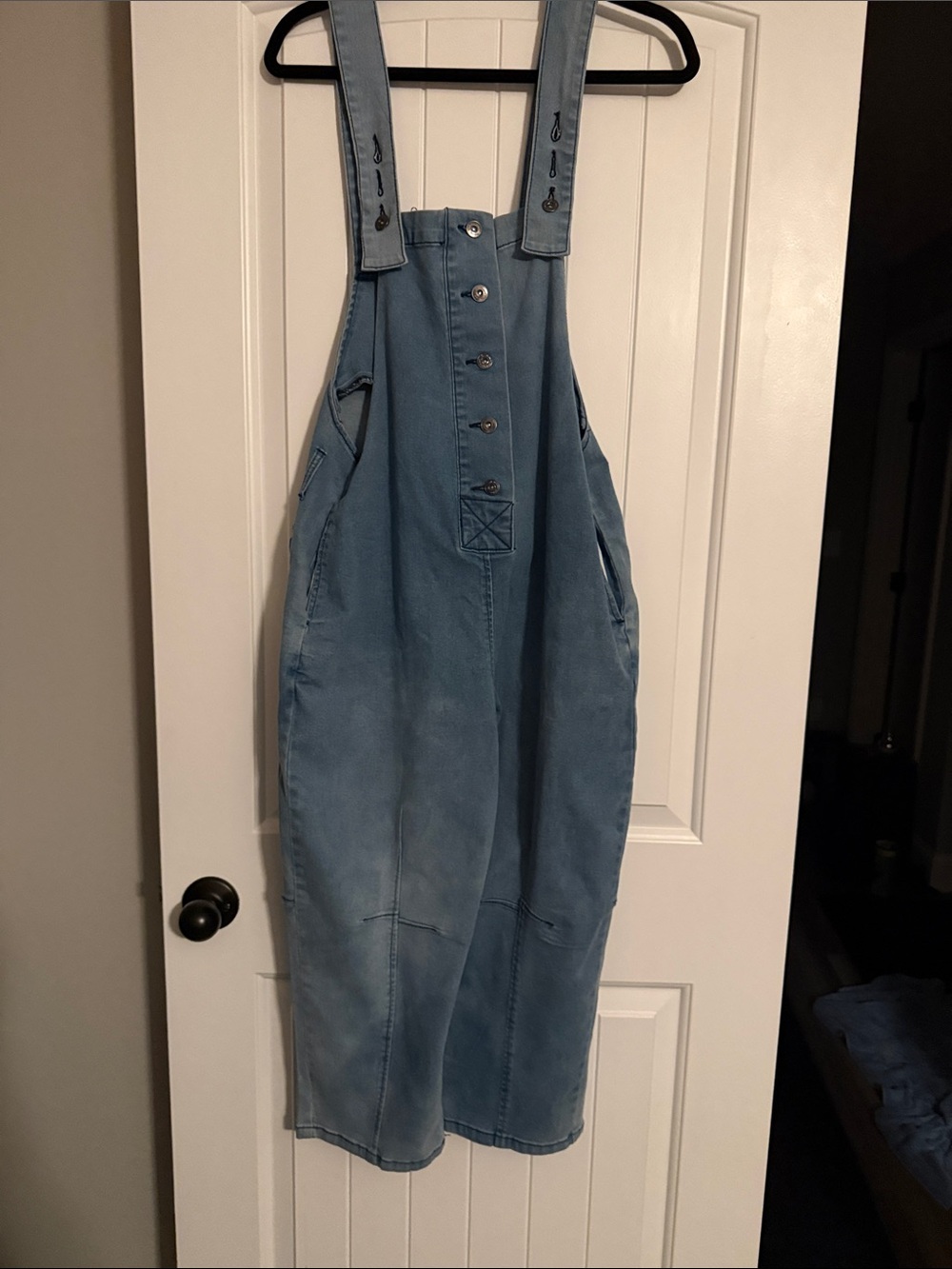 Blue denim overalls